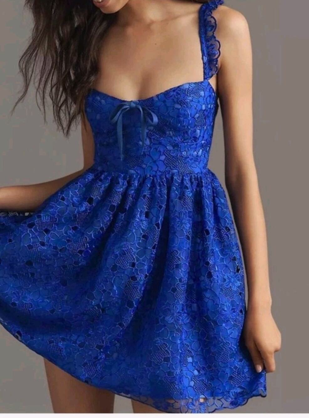 Anthropologie Ruffle Strap Lace Blue Babydoll Dress Size Medium NEW MSRP $228